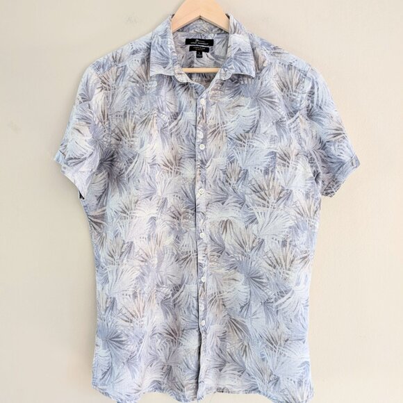 Marc Anthony Cotton Linen Tropical Floral Motif Button Up Shirt Short Sleeve L - Picture 13 of 13
